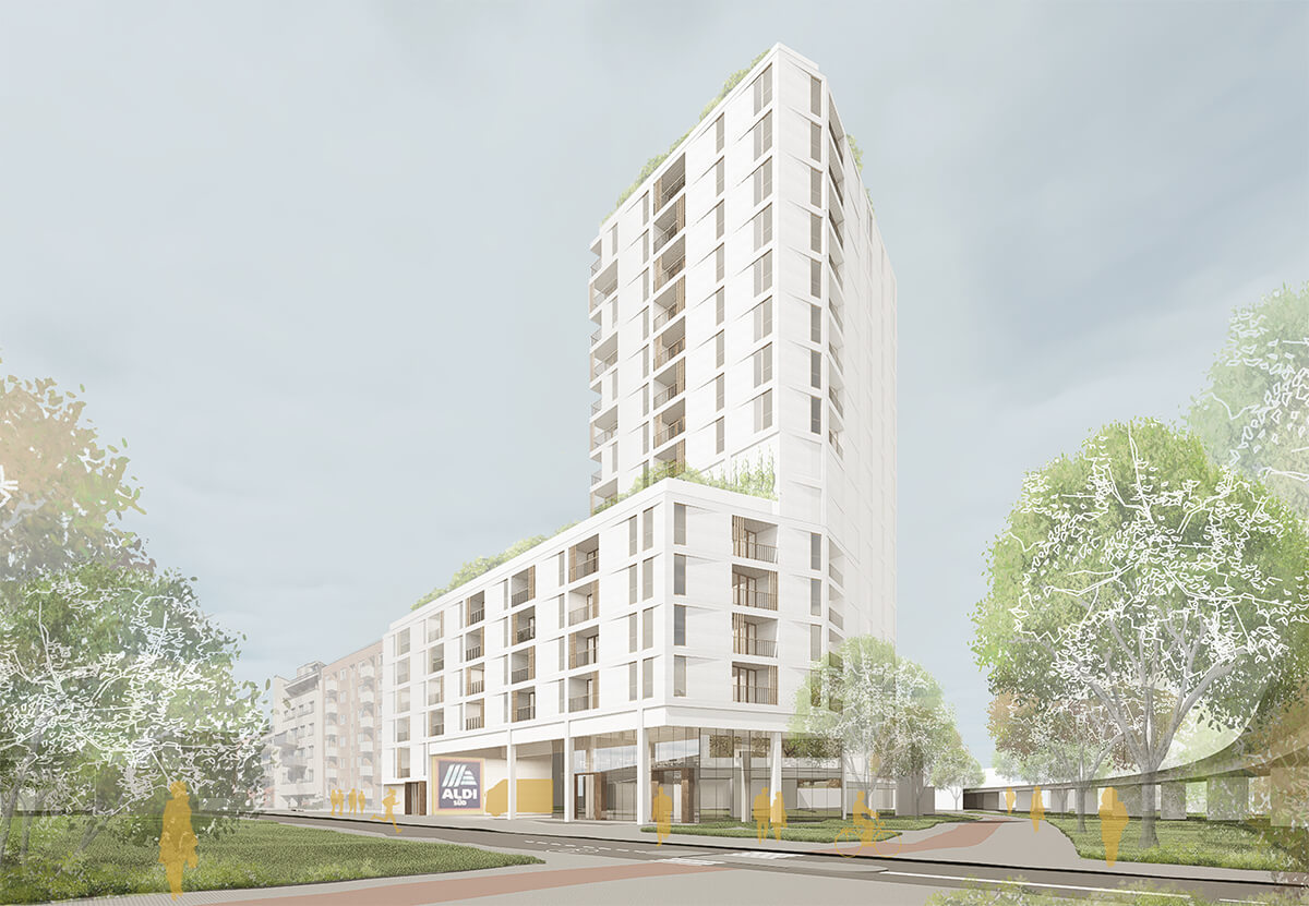 Aldi Süd Wohnhochhaus Visualisierung